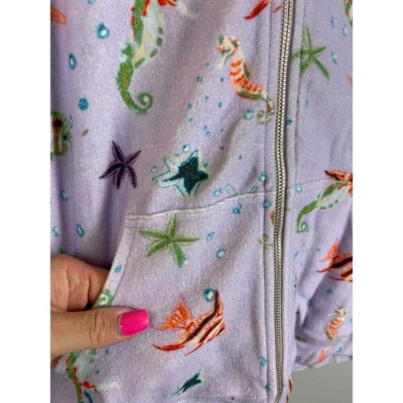 Hill House The Allie Zip Up Sea Creatures Terry Cloth Hoodie Size Small - Picture 9 of 10